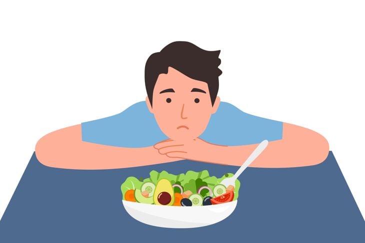 Illustration of a man feeling not hungry