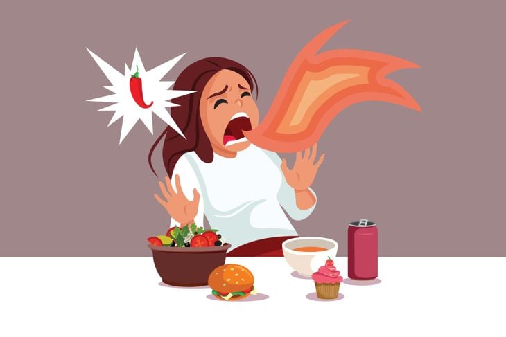 Screaming Woman in Pain Consuming Spicy Foods