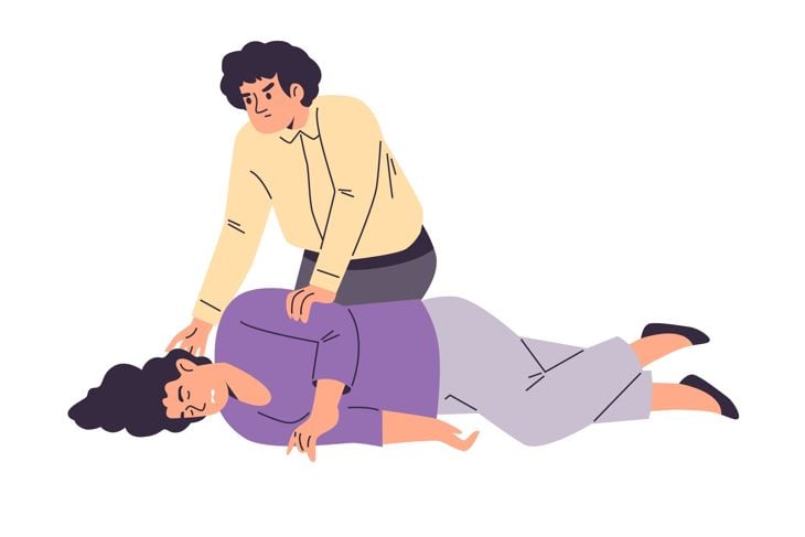 Vector illustration on a white background depicting first aid during a seizure