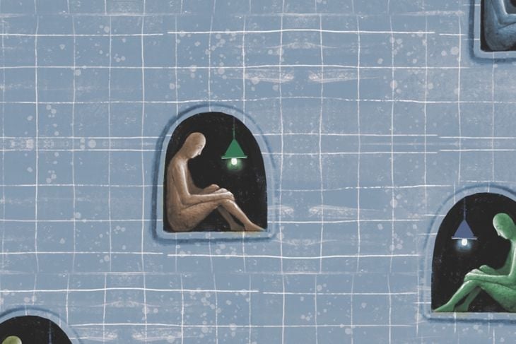 People of sadness in the city. lonely men. depression concept art.