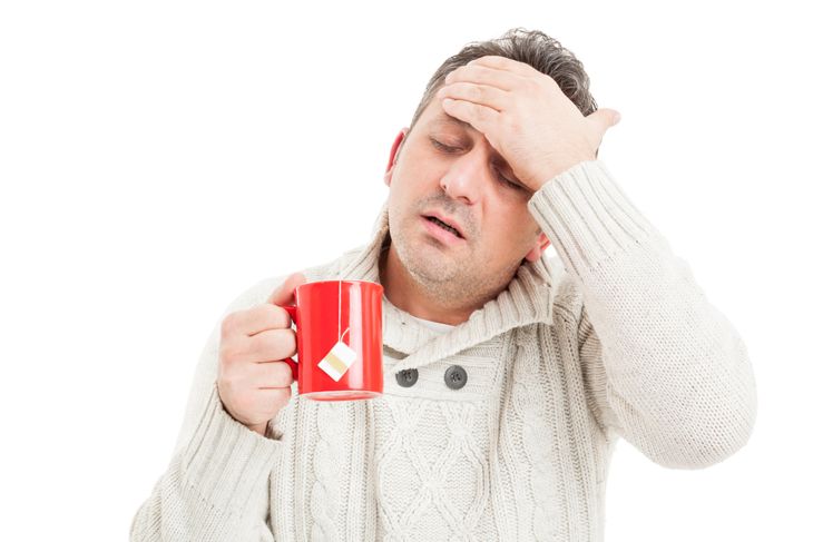 Cold man with high fever and headache because of influenza virus