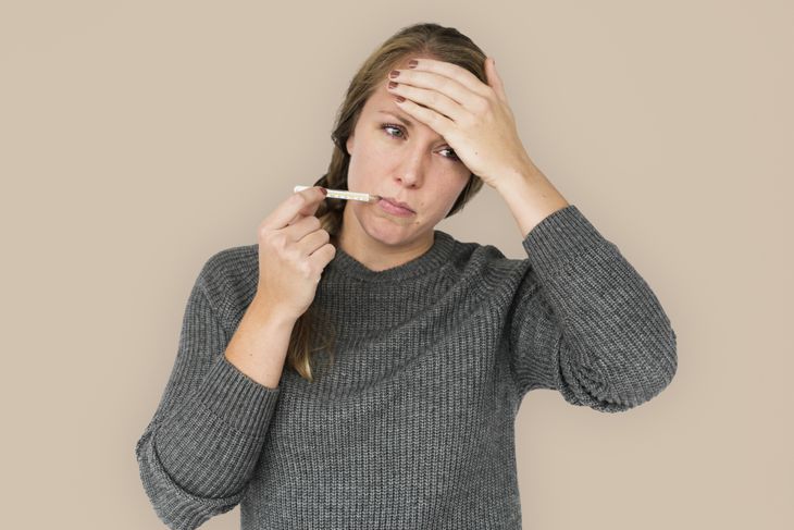 Woman SIckness Fever Thermometer Concept