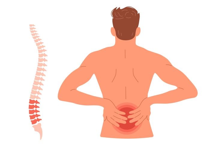 Vector man with back pain in the lumbar spine