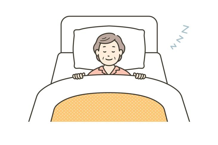 Illustration of an elderly woman in pajamas sleeping soundly in bed