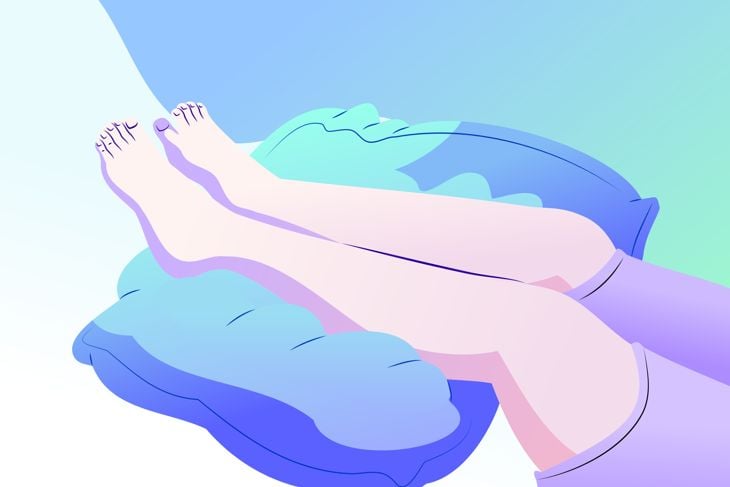 Vector illustration that shows the foot is placed on the pillow to keep the blood circulation and relaxing our body