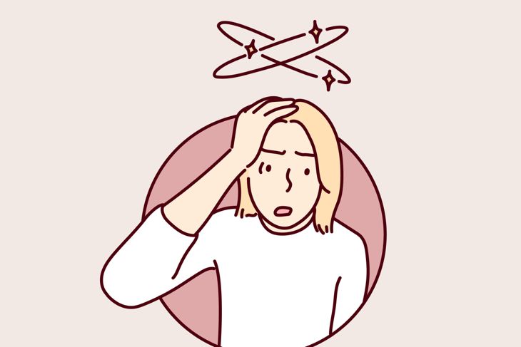Sick person suffering from vertigo, feeling confused, dizzy 