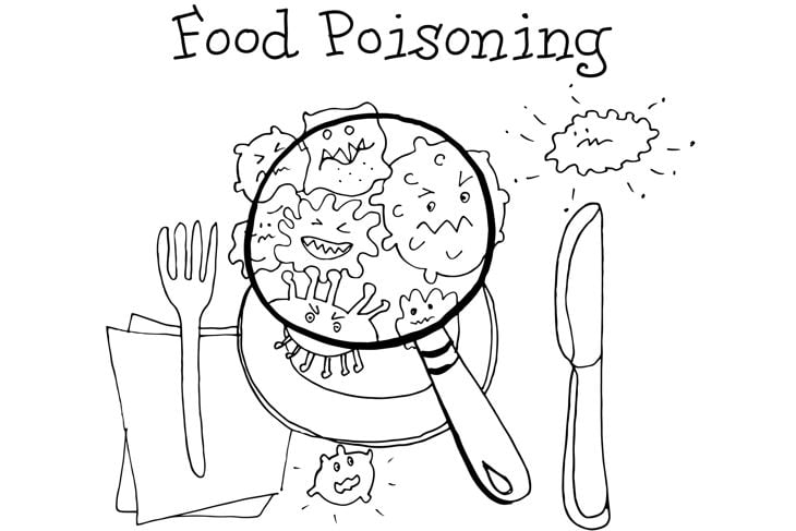 Food poisoning. Kids Health. Graphics sketch in vector