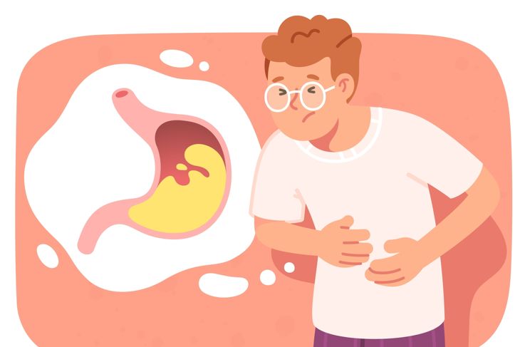 Person having stomach pain heartburn