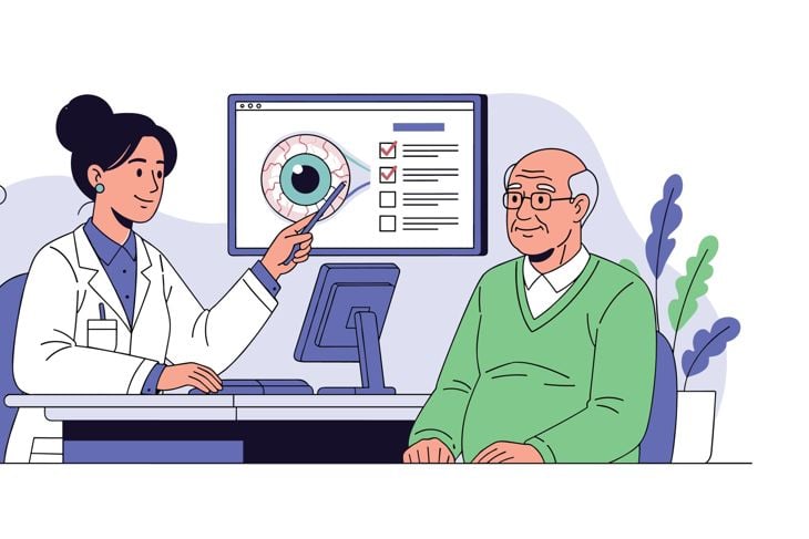 Ophthalmologist Examines Patient Discussing Eye Health on Computer Screen