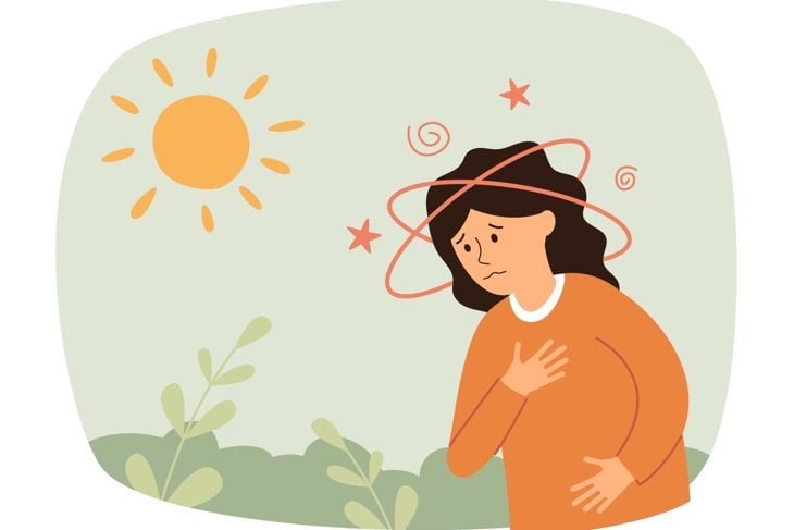 Healthcare concept of a dehydrated woman on a sunny day