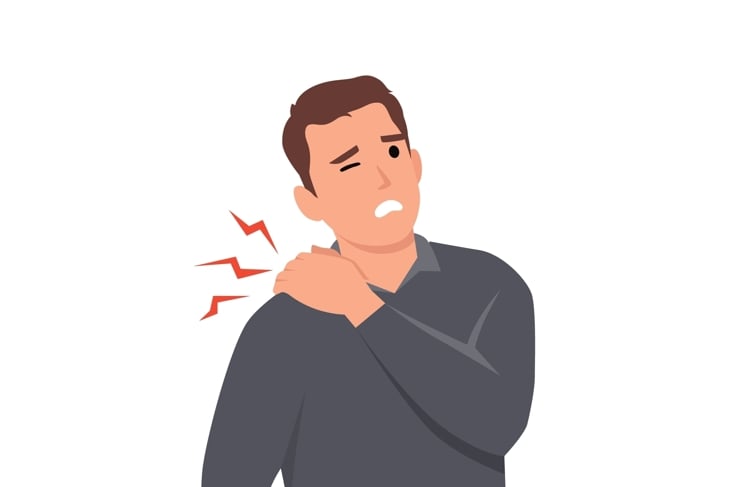 Young man Unhealthy man touch shoulder