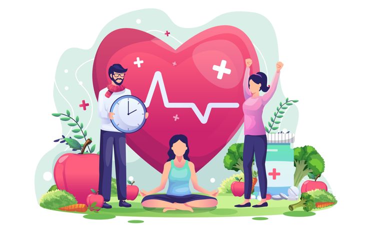 World Health Day illustration concept with characters people are exercising, yoga, living healthy. vector illustration