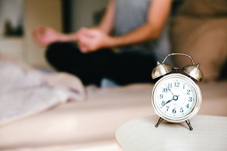 Meditate on the bed before sleep everyday , meditation before bed, to get a better night's sleep, healthy concept.