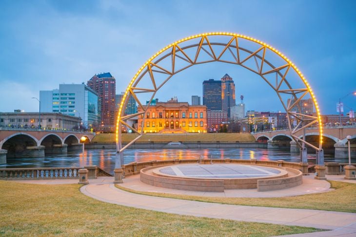 Des Moines Iowa skyline in USA