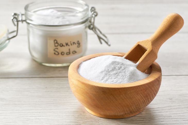 sodium bicarbonate on a white wooden table