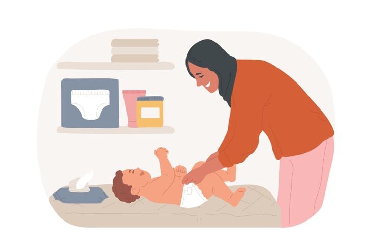 Changing diaper isolated cartoon vector illustrations