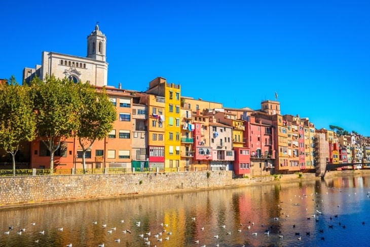 Famous colorful houses at river Onyar in Girona, Catalonia, Spain
