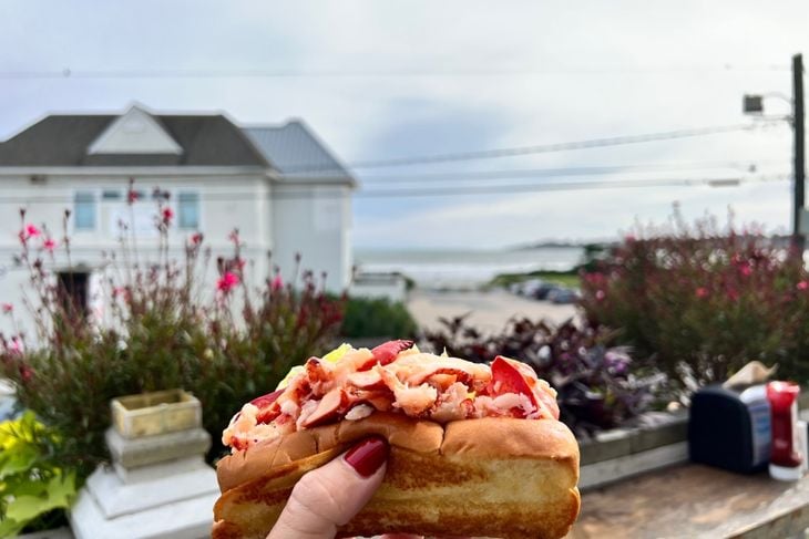 Overfilled lobster roll in Newport