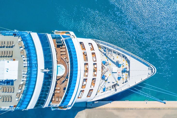 Nose of the cruise ship near the pier