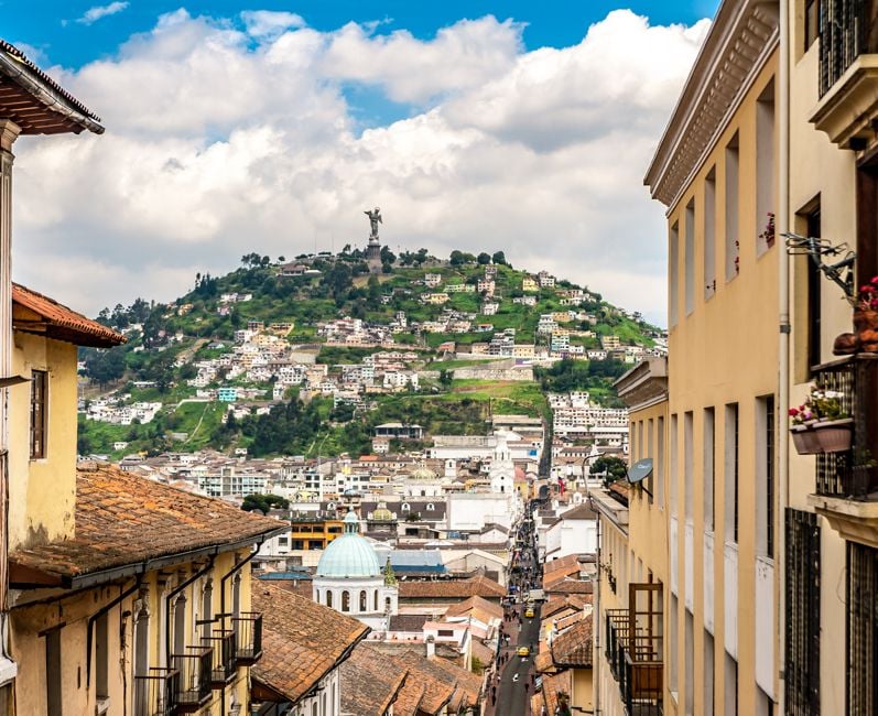 Historical colonial district of Quito and the monument of "Virgin of El Panecillo"
