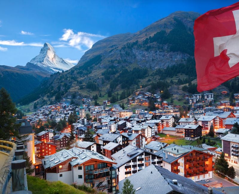 Zermatt village with view of Matterhorn in the Swiss Alps
