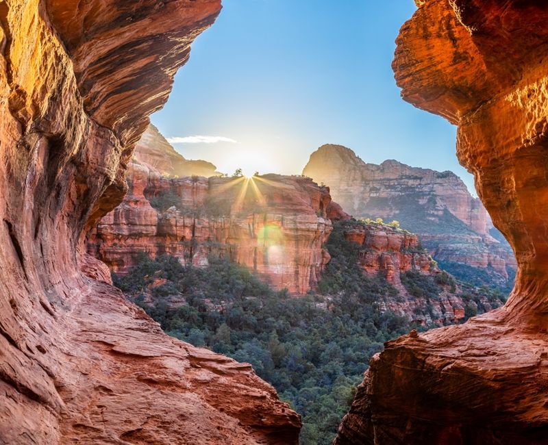 A view from the secret subway cave in boyton canyon in Sedona. This may one once been a secret location but it is now one of the premier hiking destinations in Sedona.
