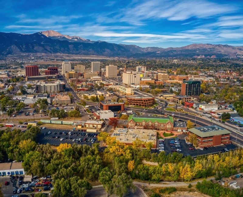 Aerial View of Colorado Springs with Autumn Colors