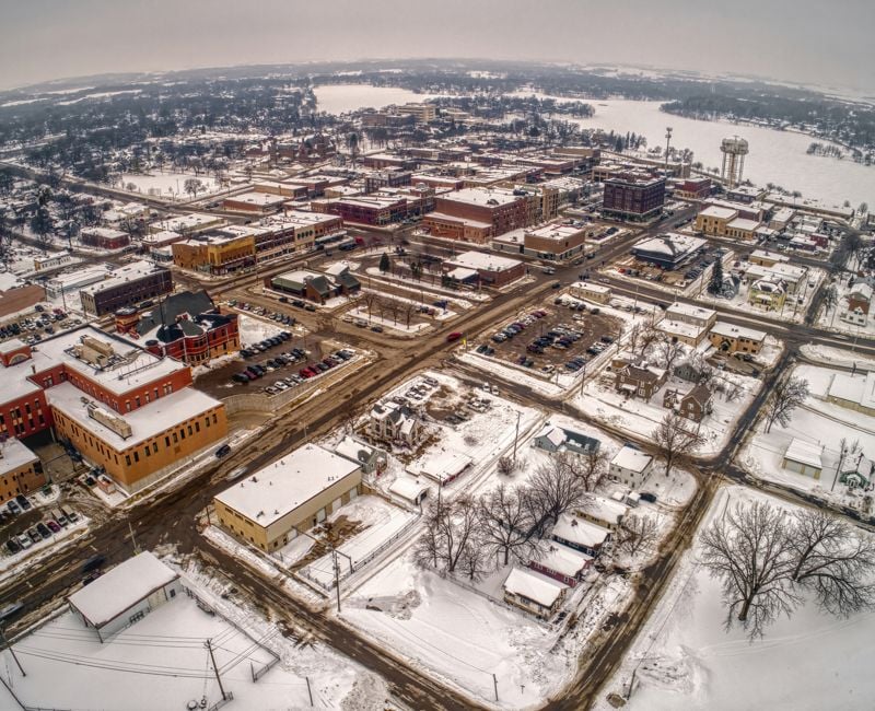 Aerial View of Albert Lea, Minnesota during Winter