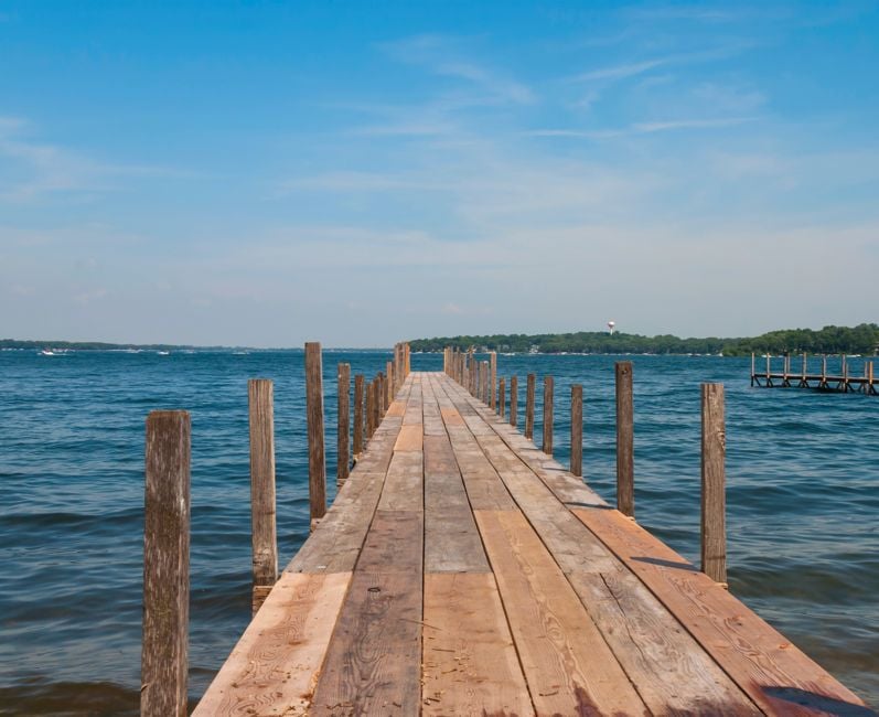 Pier on Lake Spirit, Arnolds Park, Iowa, USA