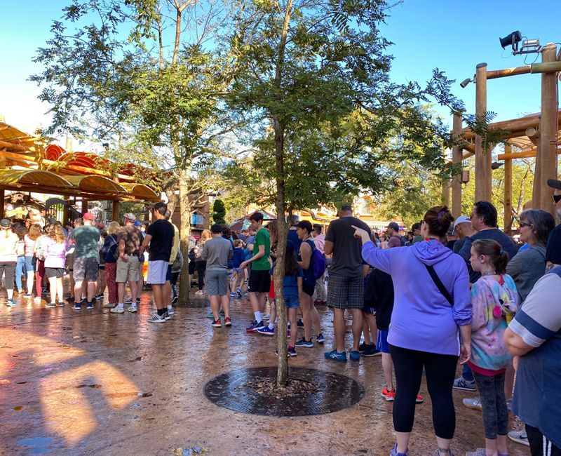 Orlando,FL USA - October 6, 2019: The lines of people at the entrance to Universal Studios Resort where employees scan the guests tickets prior to allowing them into the theme park.