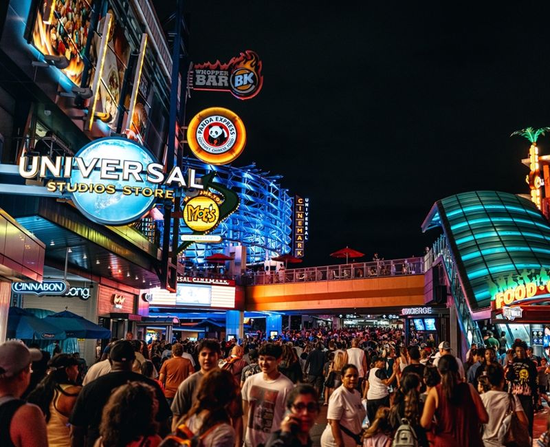 Orlando, Florida, May 29, 2023: Crowds at CityWalk, an entertainment complex at Universal Studios Orlando Resort.