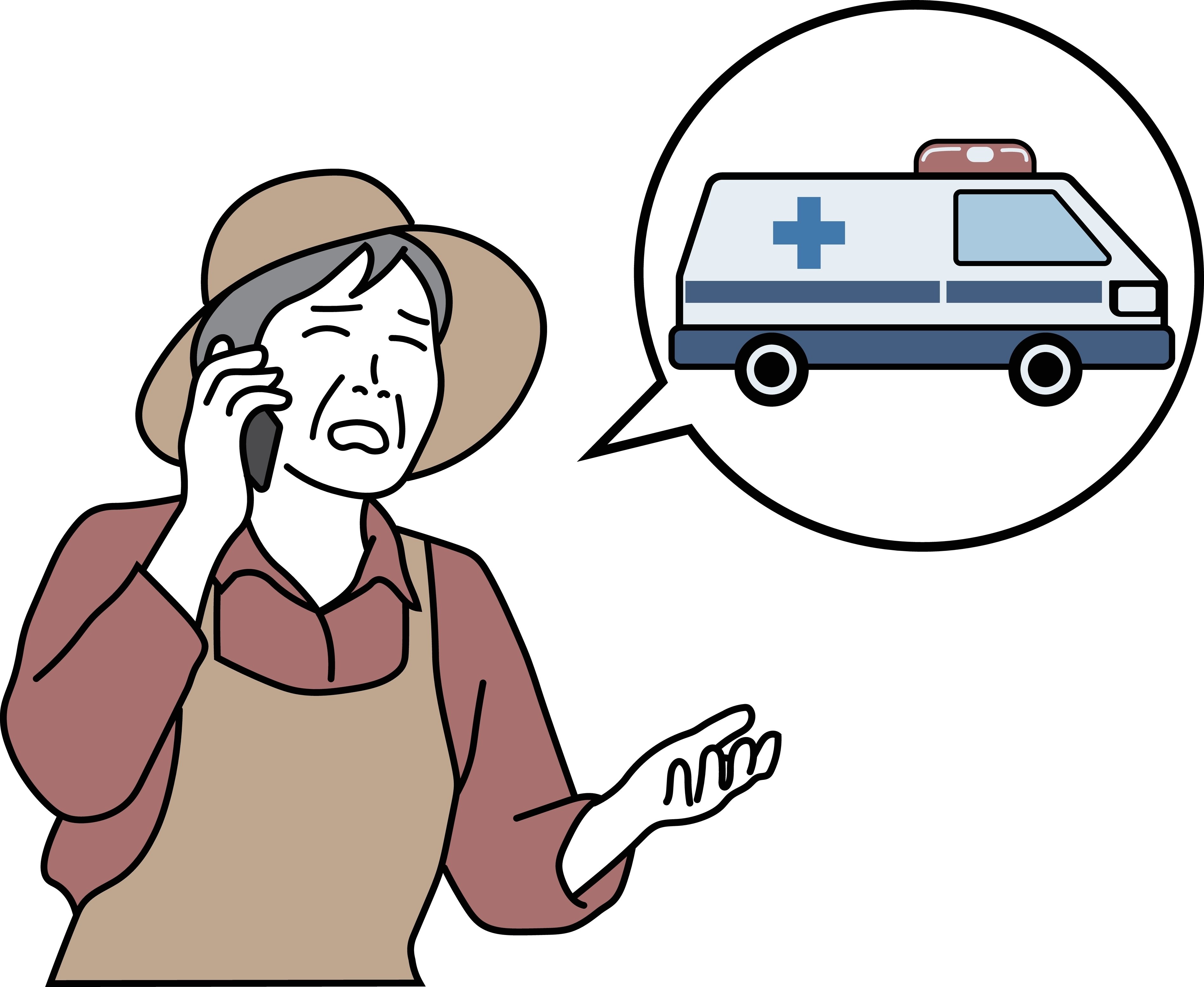 Female Farmer Calling an Ambulance for Heat Stroke During Farm Work