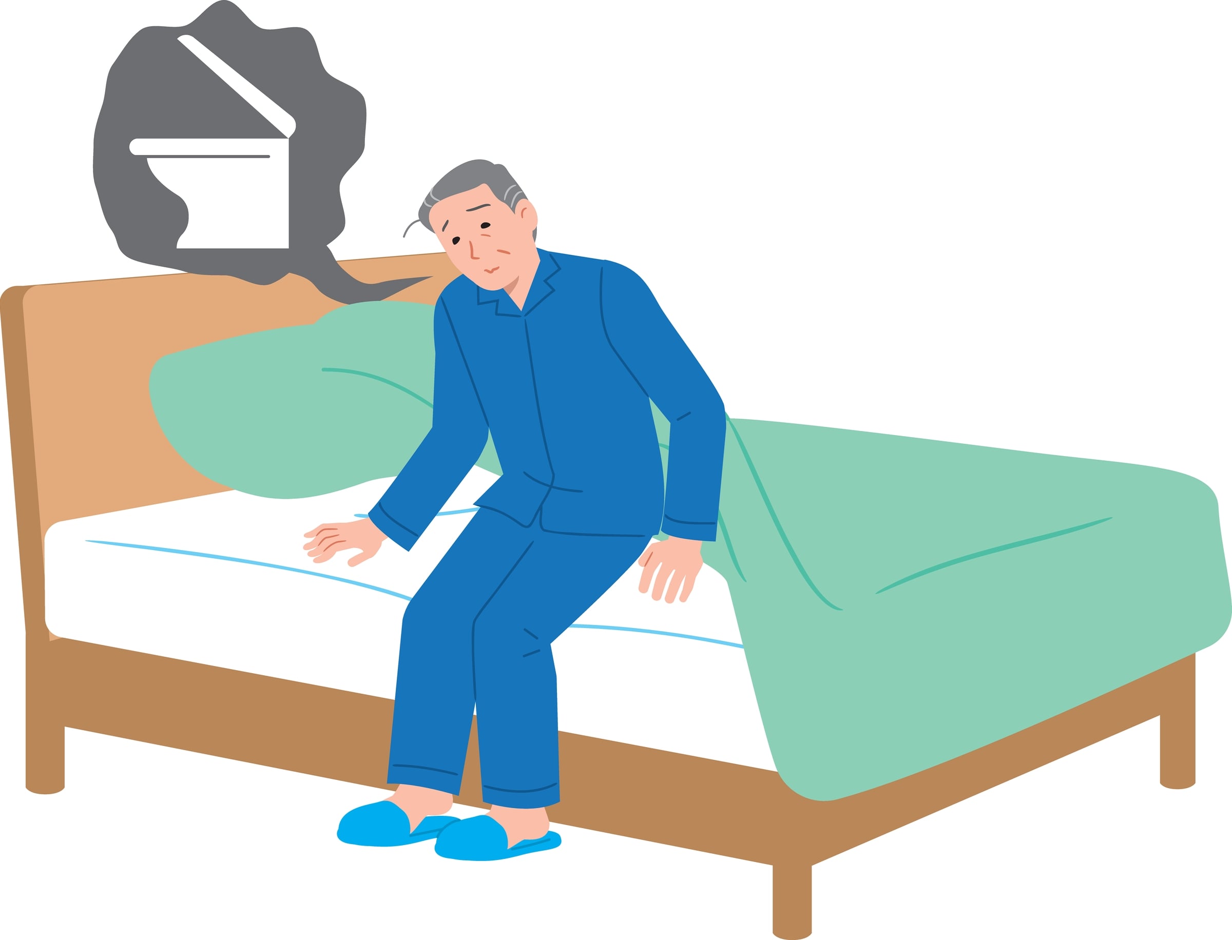 Elderly man who wants to go to the bathroom while sleeping