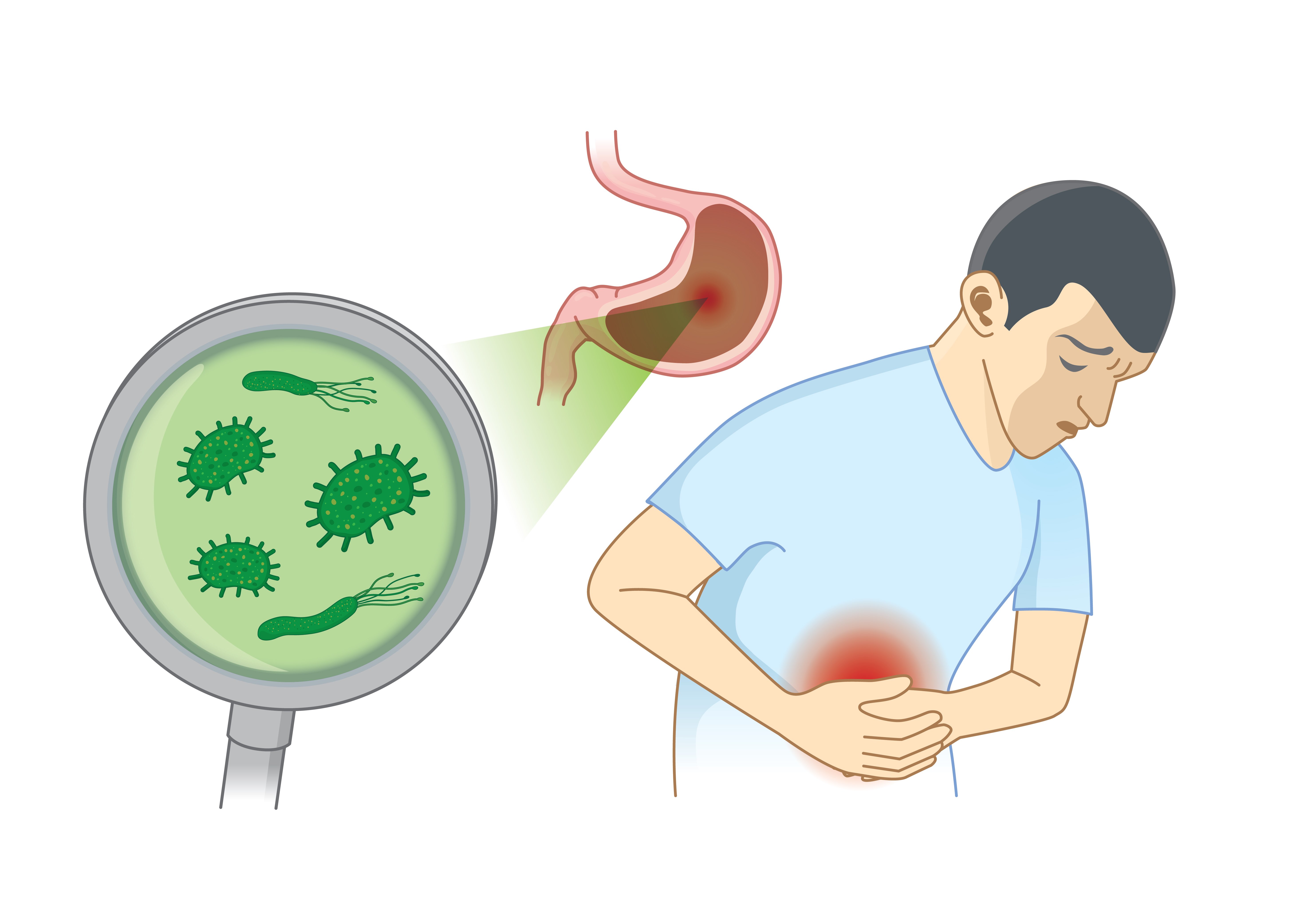 Man Suffering from stomach ache symptom because bacterial