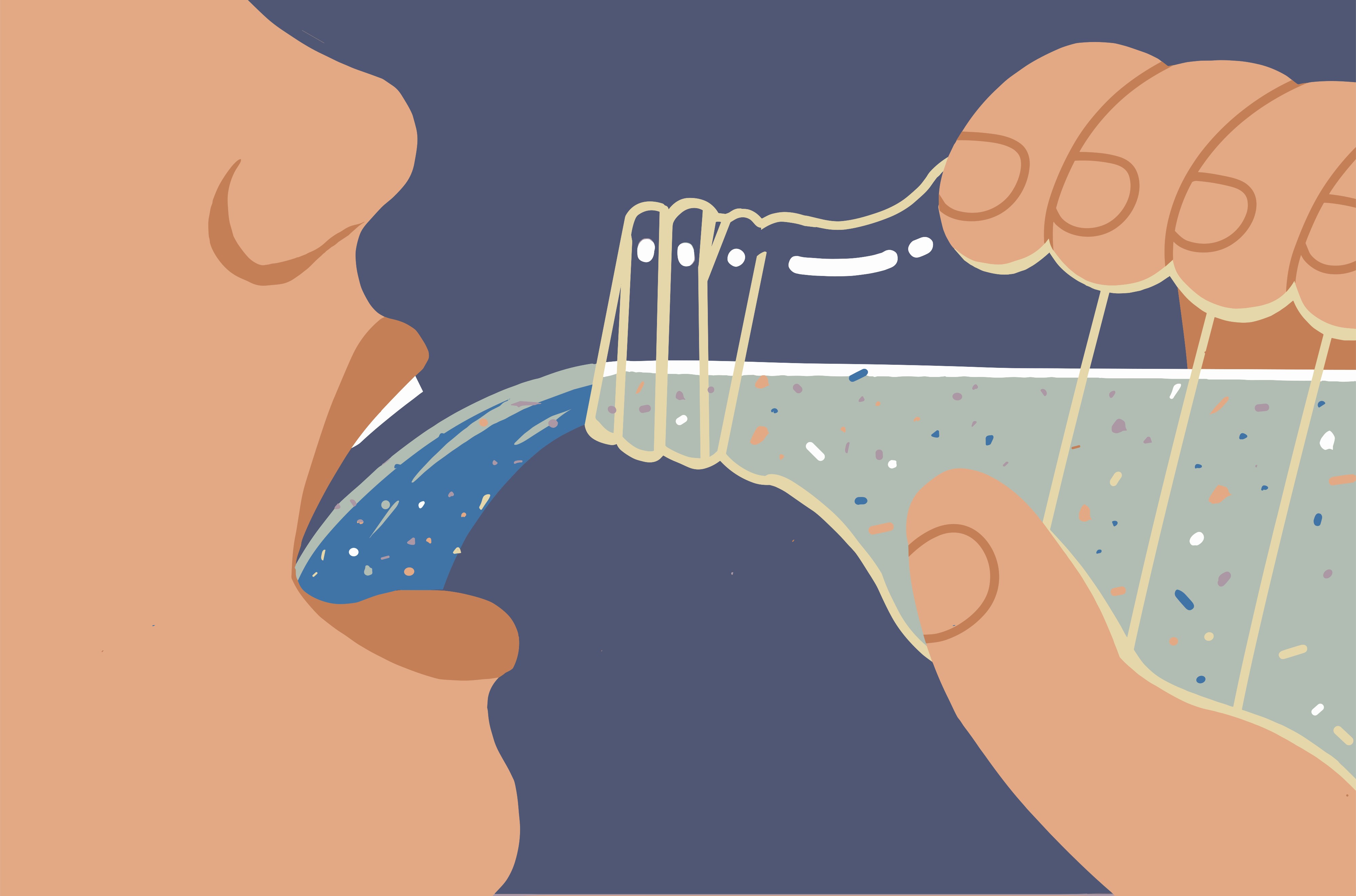Person drinking water from a clear bottle vector