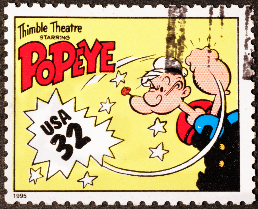 A 1995 Stamp of a Popeye the Sailor who was famous for his love of Spinach
