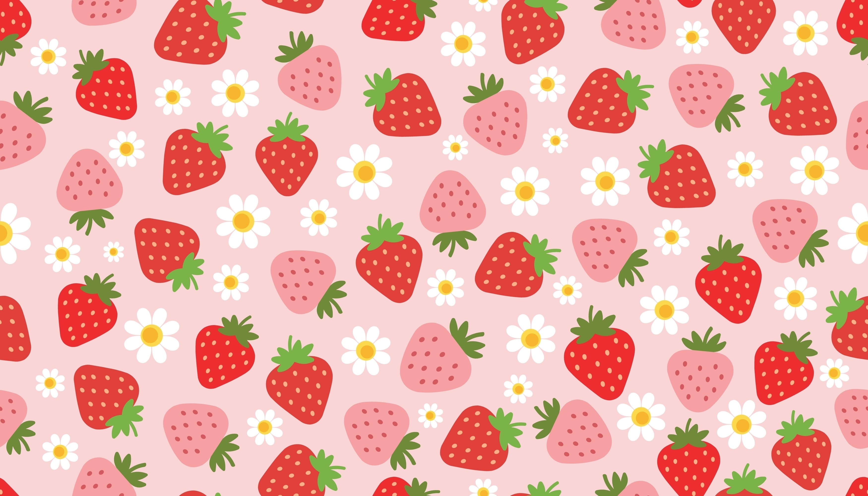 Seamless pattern with strawberries and flowers
