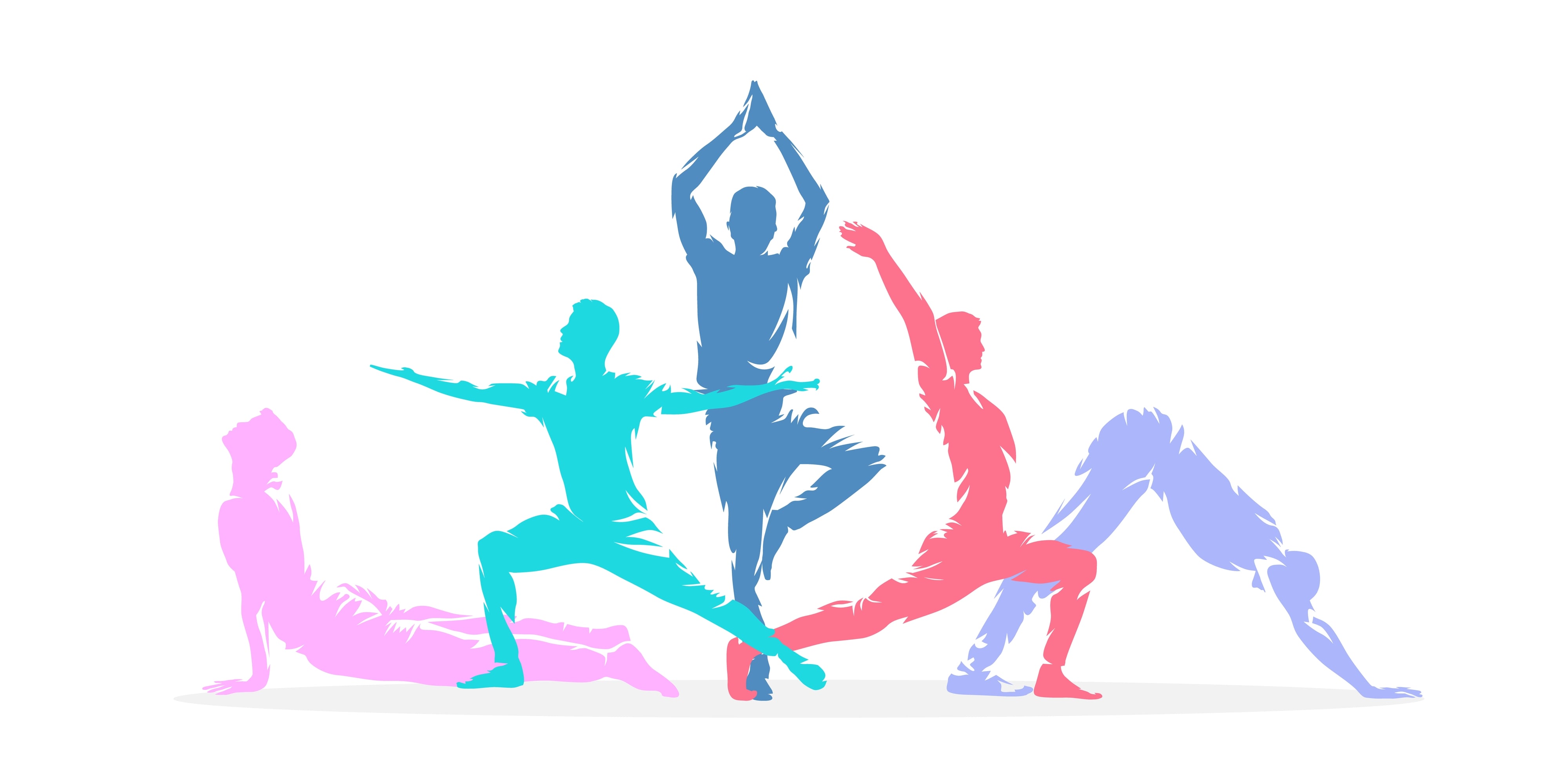 Yoga poses, group of active people practicing yoga