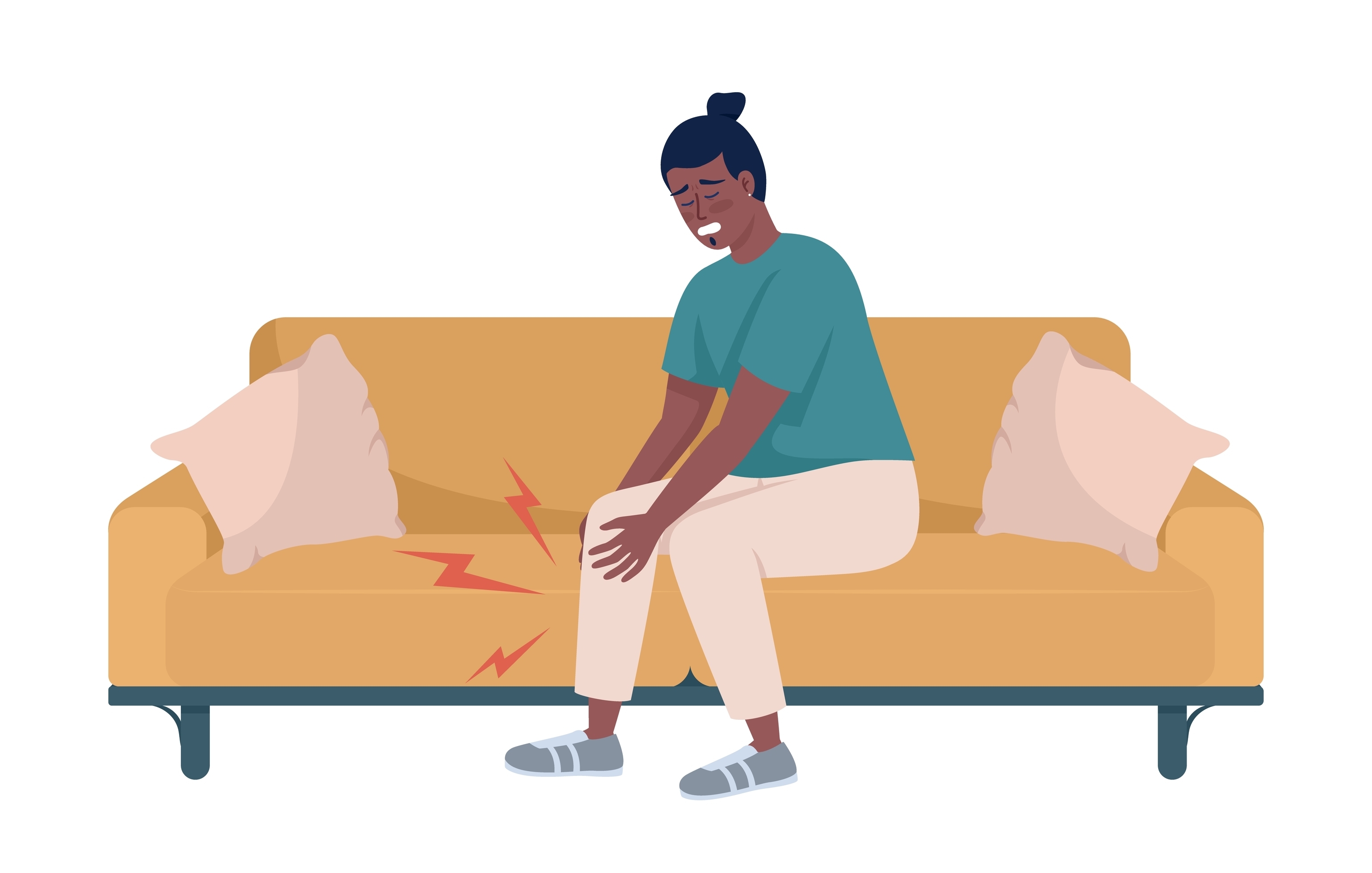 Man suffers from leg muscles pain semi flat color vector character