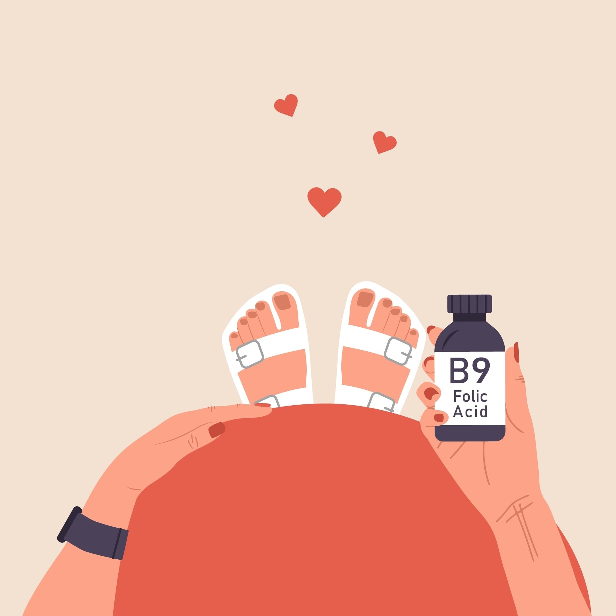 Folic acid. Female hand holding vitamin B9