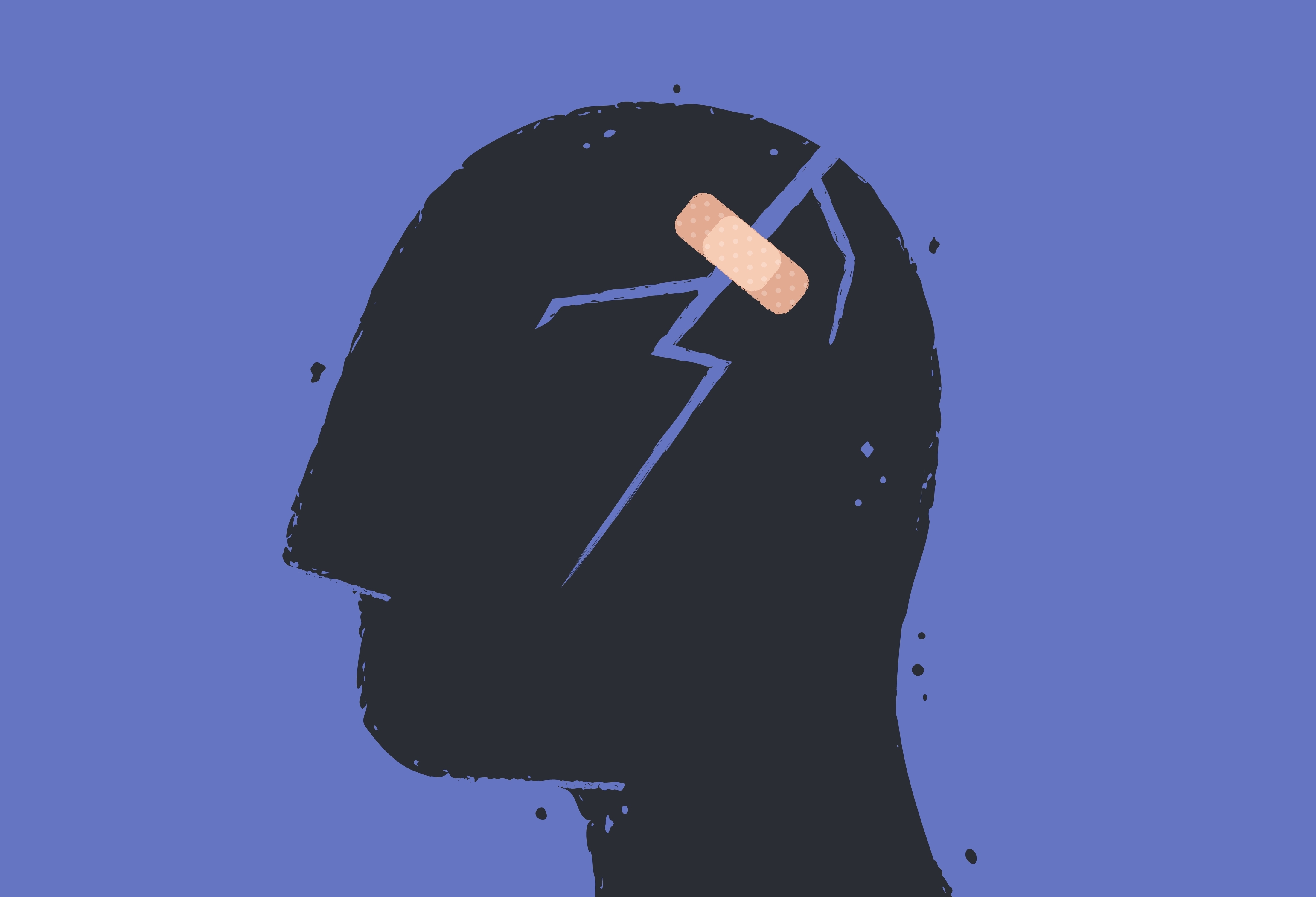 Silhouette of an injured head with a band aid