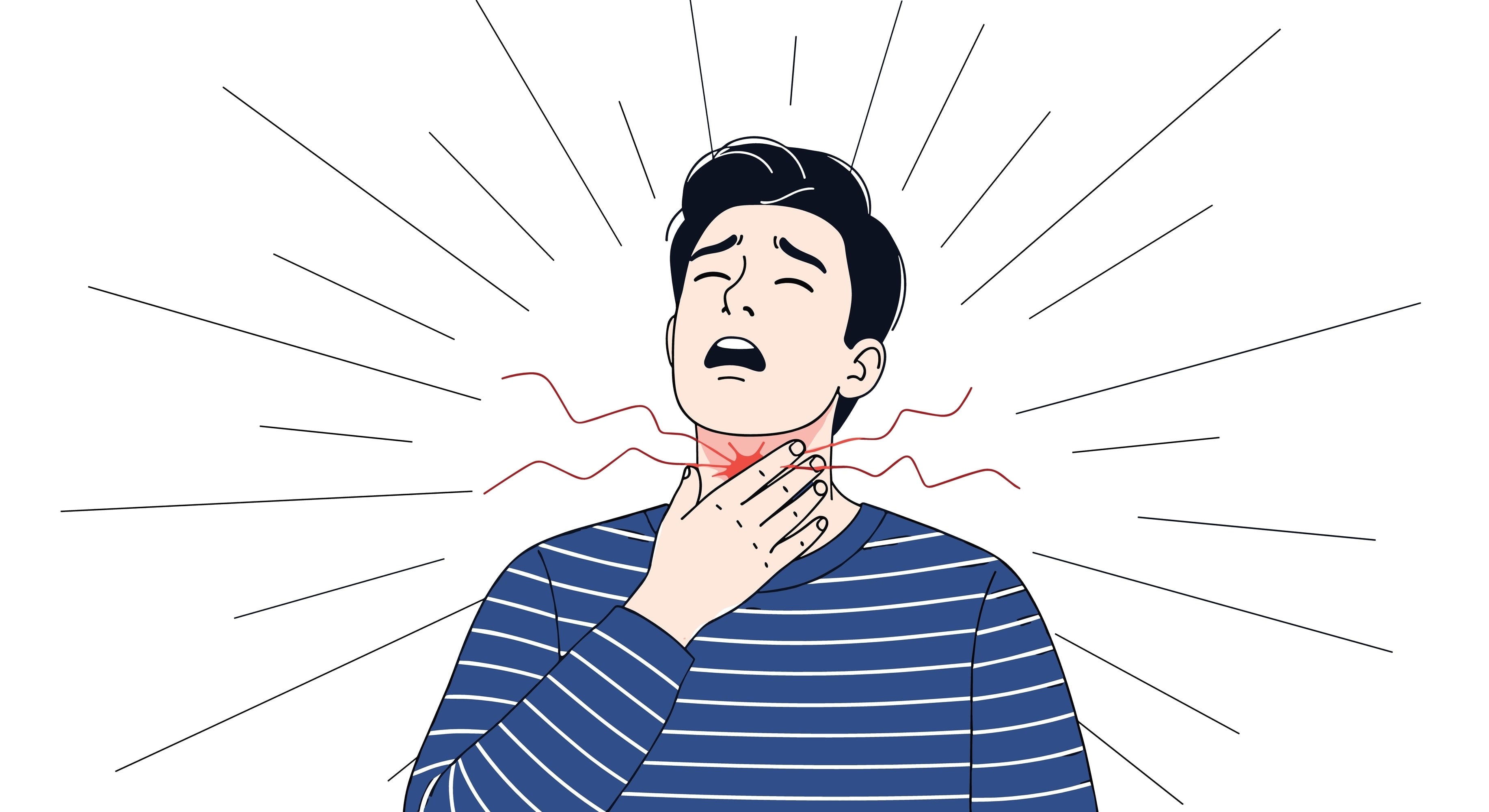A man experiencing significant discomfort and pain in his throat