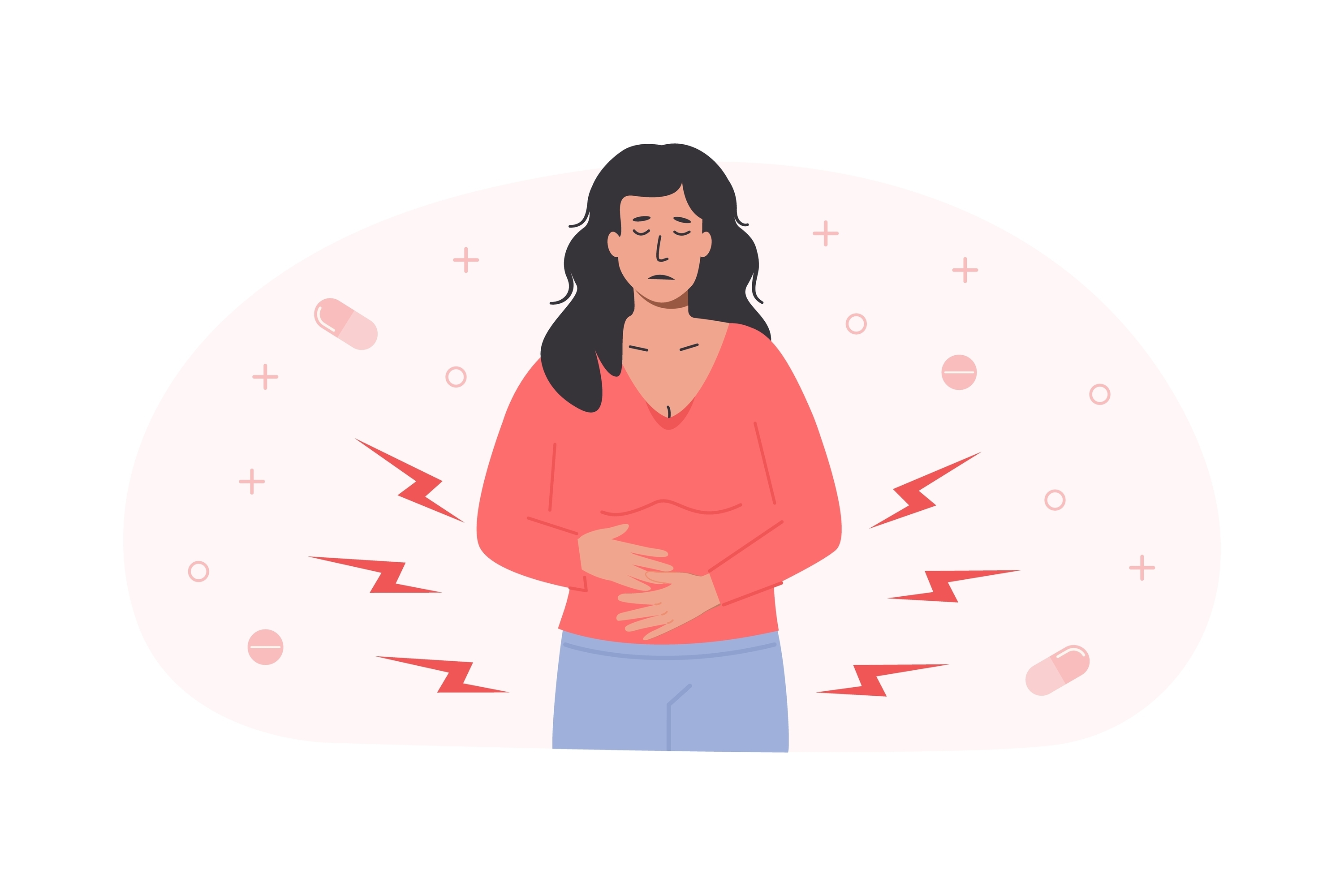 Young brown woman having abdominal cramps