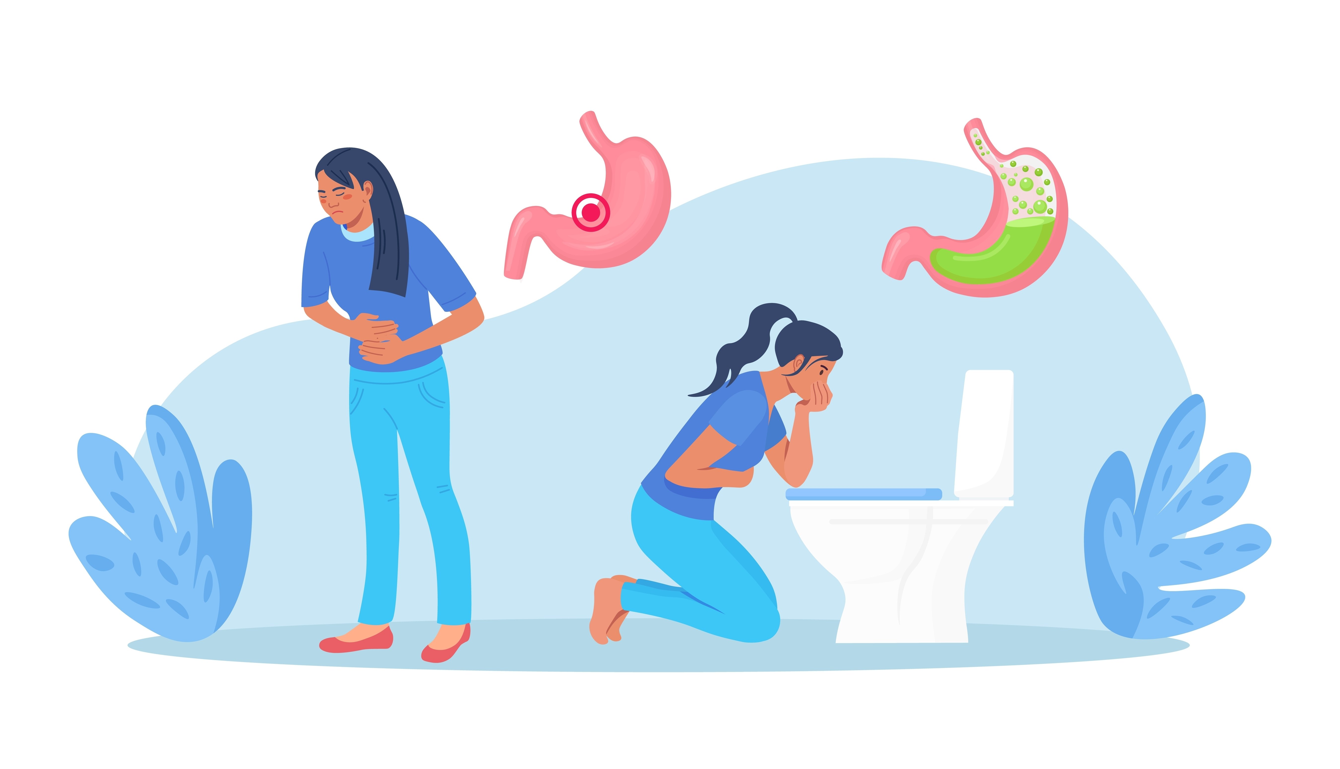 Sick character vomiting in toilet